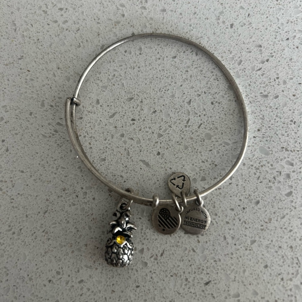 Alex & Ani Silver Pineapple Charm Bangle Bracelet